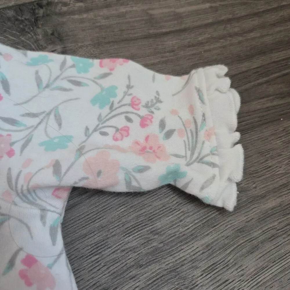 Little Me Newborn Girl NB 3Pc Lot Pima Cotton Floral Footie Sleeper Romper Set